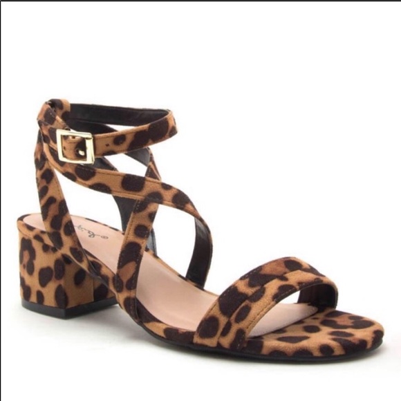 Qupid Shoes - JADEN LEOPARD PRINT STRAPPY CHUNK HEEL